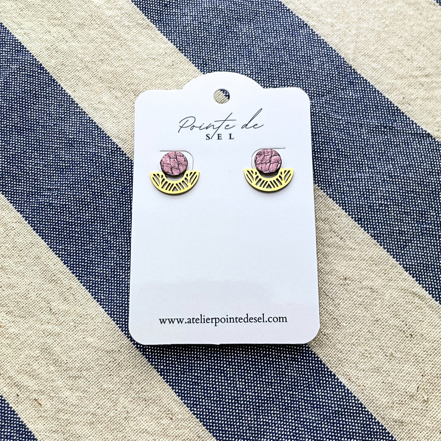 Mistral - Boucles d'oreilles en cuir de poisson - Made in France - puce 8 mm